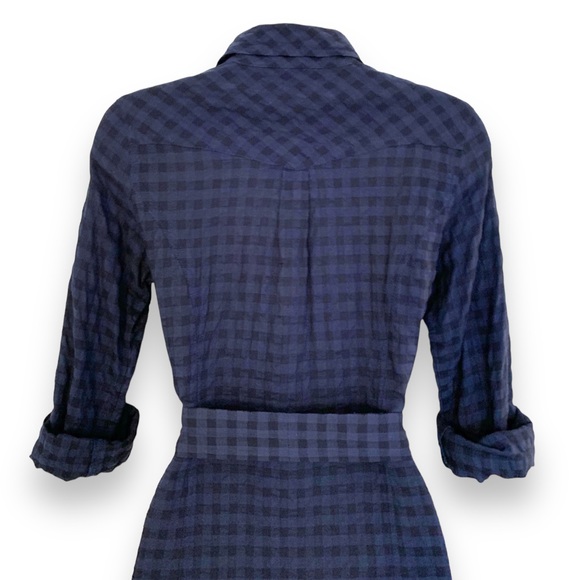 Solemio | NWOT Shirt Dress Tunic Blouse Tie Waist Blue-Black Checkered  S - Picture 12 of 16